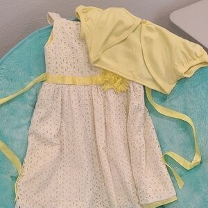 Yellow and White Eyelet Flower Dress with Yellow Bolero